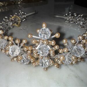Badgley Mischka Silvery Champagne Seed Beads and Clear Bead Tiara